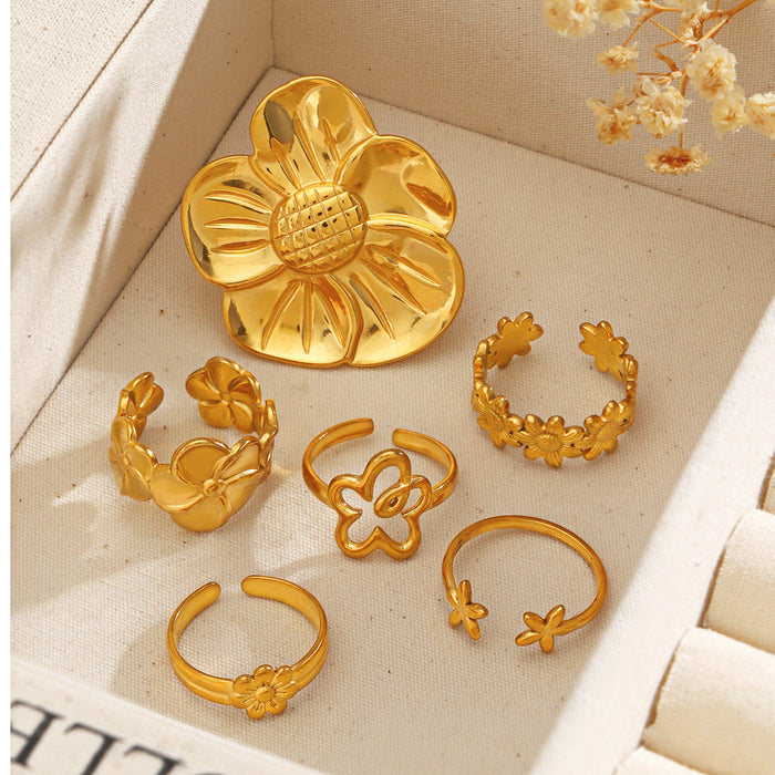 Wholesale women's Stainless steel Gold Plated Rings flower Adjustable rings