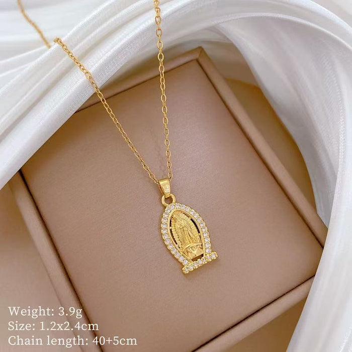 Wholesale A delicate and elegant bronze micro-set Madonna necklace with a vintage,  artistic style.
