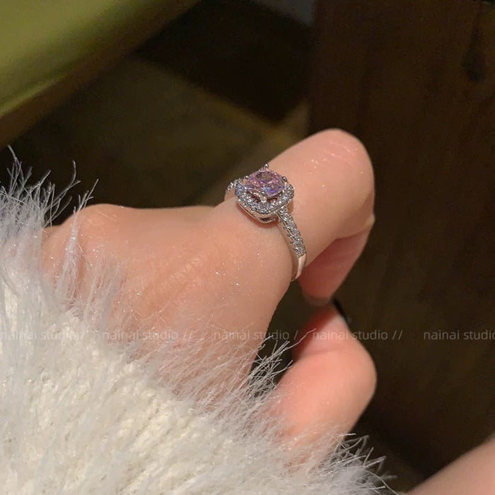 Wholesale Ring zircon inlaid with diamonds, high-end feel, light luxury, open mouth index finger ring, diamond lined heart-shaped layered ring