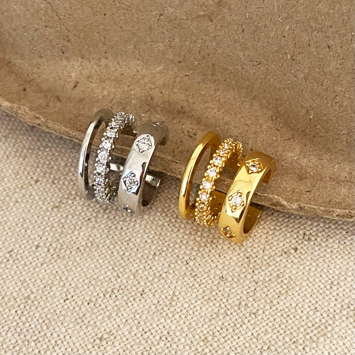 Wholesale Multi-layered,  niche,  versatile zircon-embedded Clip Earrings