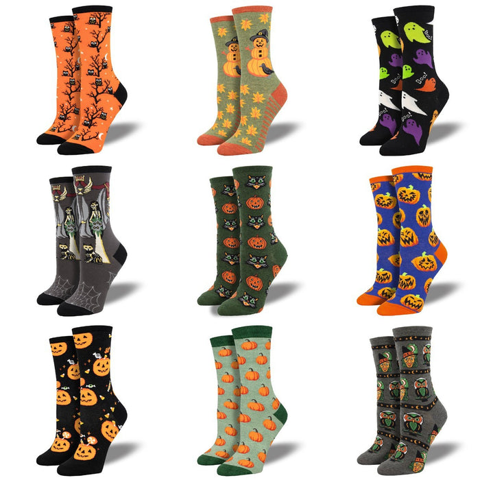 Wholesale  Creative Funny Pumpkin Jacquard Trendy Socks for Men and Women Couples Mid-Calf Socks Halloween