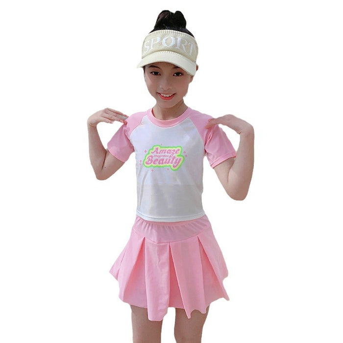 Wholesale Swimsuit polyester sports two-piece set color blocked hot spring swimsuit