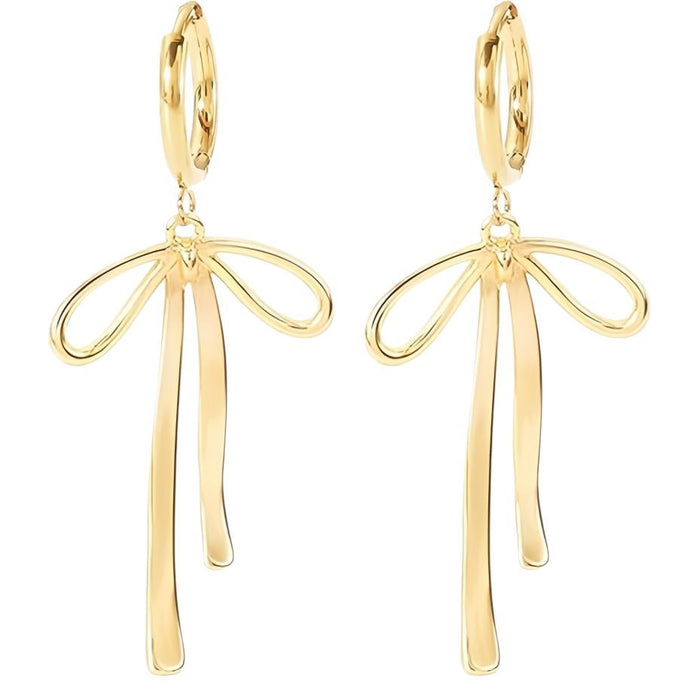 Wholesale Fashionable long bow pendant, ear buckle, ear ring, tassel shaped high-end earrings, brass genuine gold electroplating