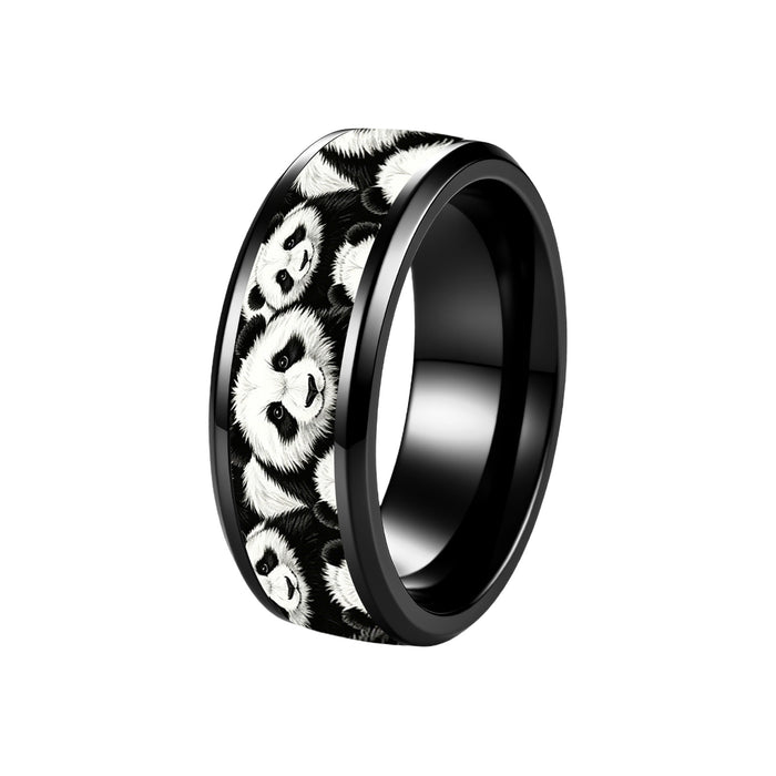 Wholesale Stainless Steel Panda Ring Black White Animal Pattern Fashion Jewelry Accessory