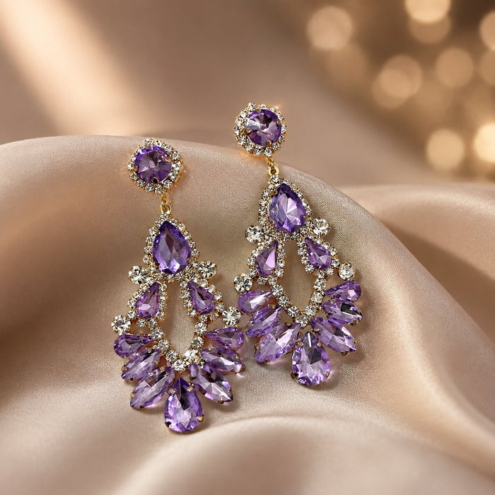 Wholesale Blue Geometric Drop Tassel Earrings Rhinestone Hollow Fashion Jewelry Accessory