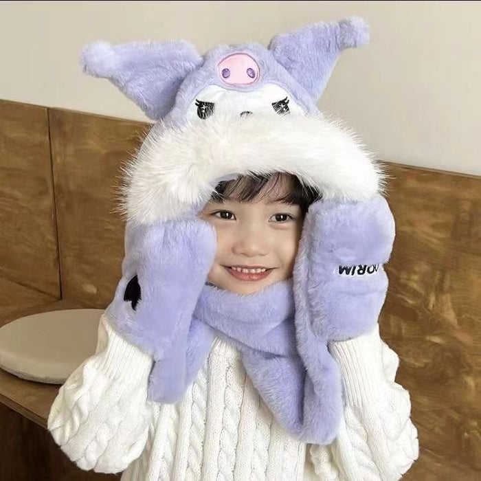 Wholesale Winter children' s hat three-piece plush cartoon cute hat f