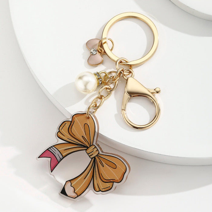 Wholesale Acrylic Pearl Bow Keychain