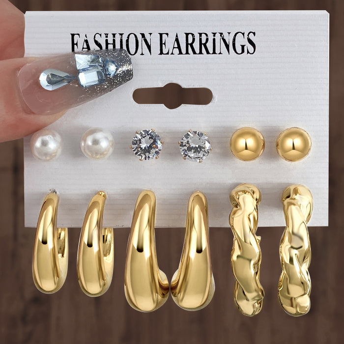 Wholesale 6-Pair Creative Gold Teardrop Earring Set
