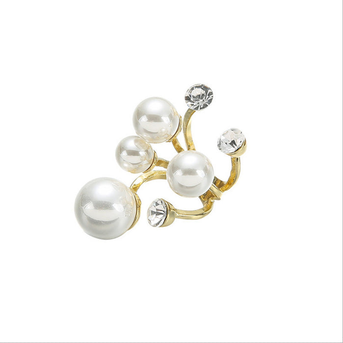 Wholesale Diamond-Encrusted Pearl Asymmetrical Open Ring