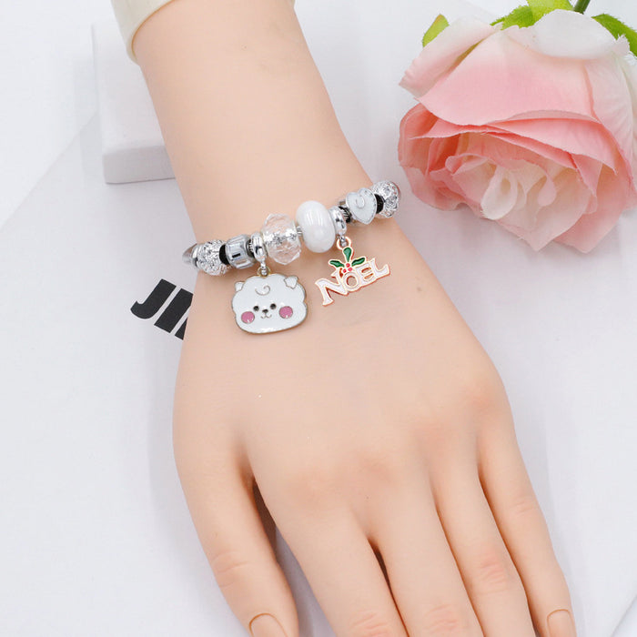 Wholesale Stainless Steel Electroplated Christmas Reindeer Bell Charm Bracelet MOQ≥2