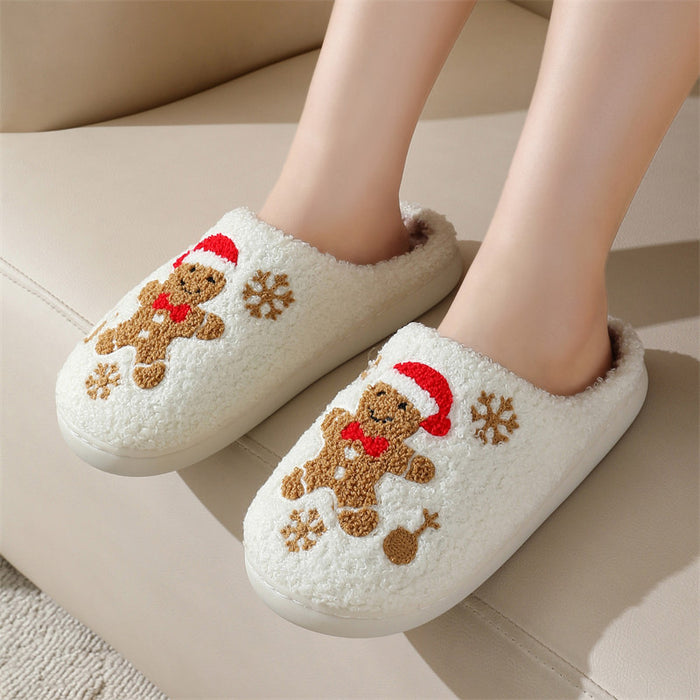 Wholesale Winter snowflake gingerbread cotton slippers for women home indoor non-slip home slippers