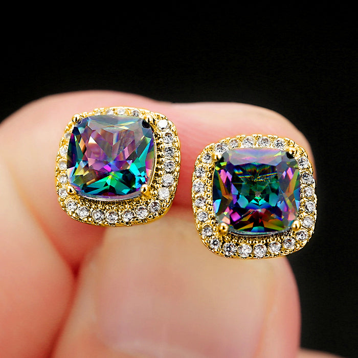 Wholesale Temperament colored diamond earrings, fashionable and niche four claw earring jewelry