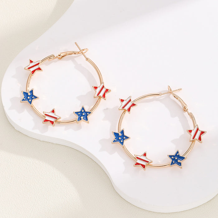 Wholesale New pentagram national flag oil drop earrings European and American fashion star earrings