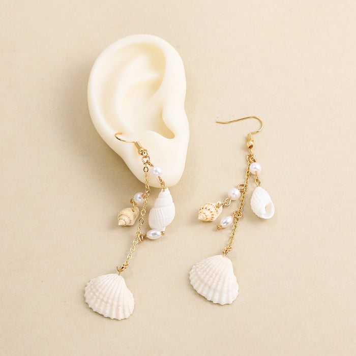 Wholesale Beach Pearl Shell Conch Earrings Bohemian Long Tassel Ear Hooks Women