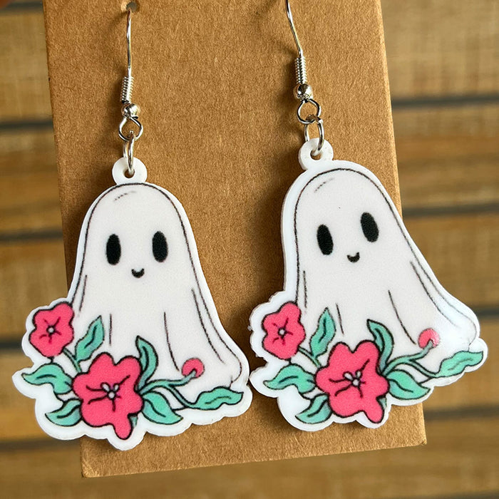 Wholesale 2pcs Acrylic Halloween Cute Pumpkin Ghost Little Bat Skull Earrings JDC-ES-HeYi112