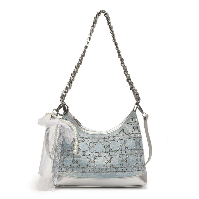 Wholesale New trendy and versatile shoulder bag for women, with a high-end feel and a rhinestone chain texture. Commuter crossbody bag