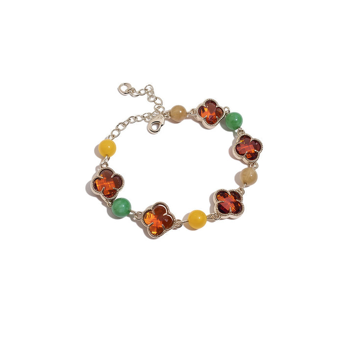 Wholesale Glass Flower Bracelet Gold Electroplated Charm