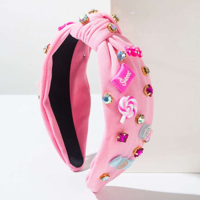 Wholesale Valentine' s Day rhinestone headband with resin candy embellishments
