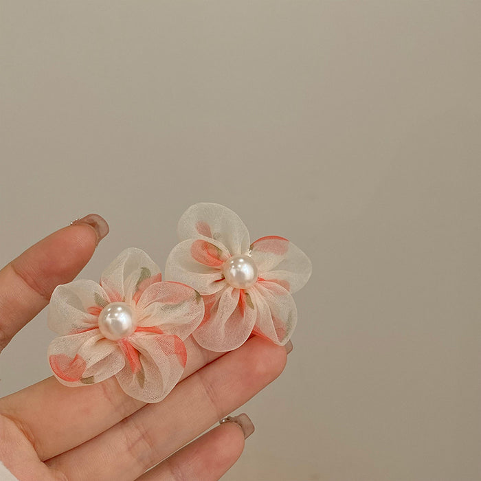 Wholesale Mesh Flower Pearl Earrings JDC-ES-Guany006