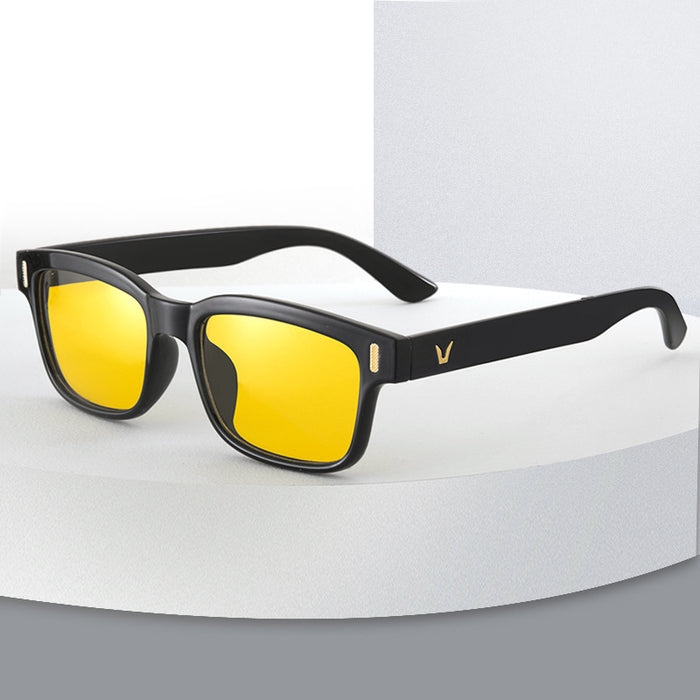 Wholesale Small square box rice nail style personalized sunglasses, UV resistant sunshade glasses, internet famous night vision yellow glasses
