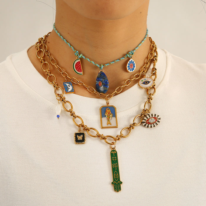 Wholesale Original Design Personalized Stainless Steel Necklace with Drip Oil Fish Eye Pendant Accessory