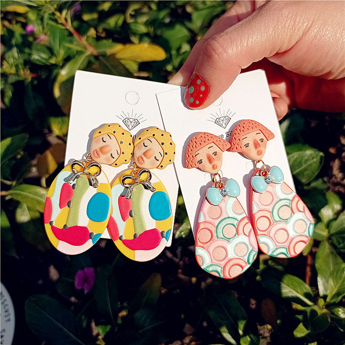 Wholesale Doll Ethnic Style Color Abstract Block Embossed Acrylic Simple Silver Earrings for Women