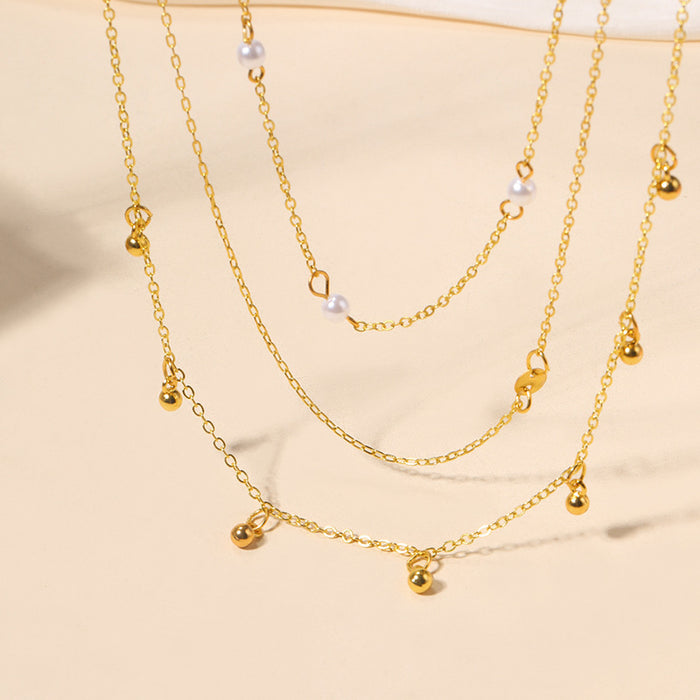Wholesale Versatile jewelry, pearl discs, small round beads, three-layer necklace, light luxury, high-end feel