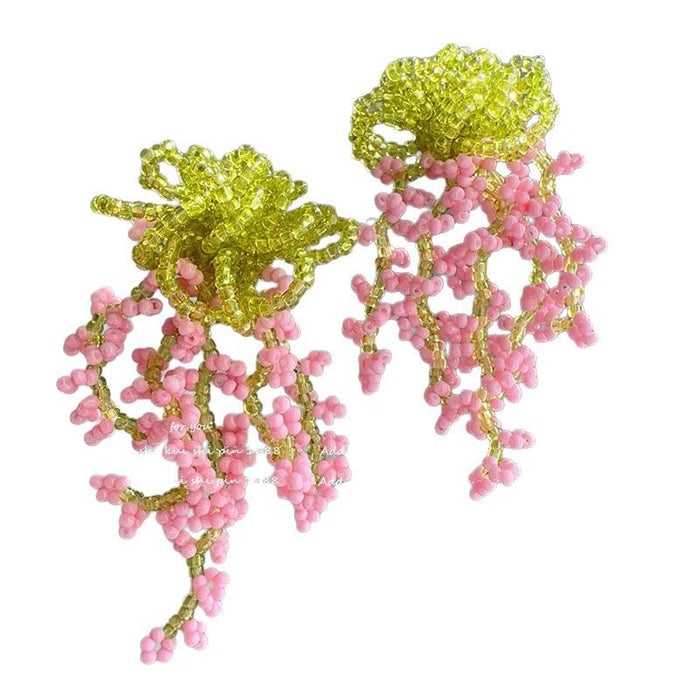 Wholesale Beaded Tassel Flower Sea Waterfall Earrings Women's Handmade Ear Clip