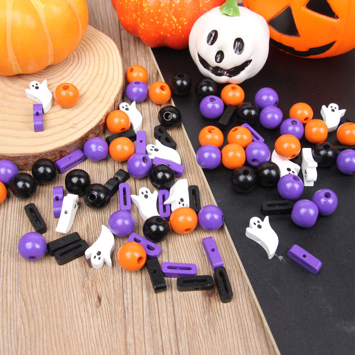 Wholesale 50PCS Halloween Ghost Face Hemp Rope DIY Tassel Wooden Beads JDC-BDS-TianYue013