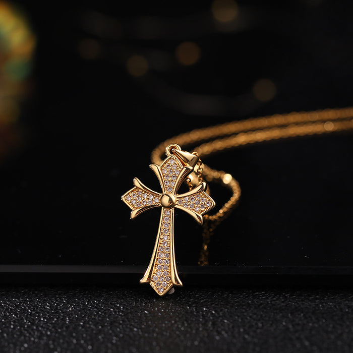 Wholesale Copper Inlaid Zircon Cross Pendant Necklace JDC-NE-ShangY035