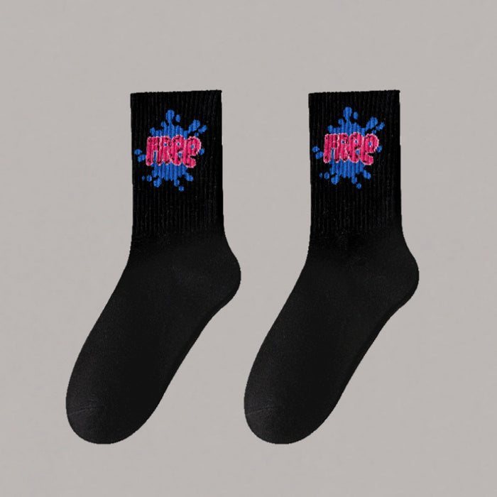 Wholesale 5pcs White socks men' s mid-calf socks autumn and winter basketball socks couple stockings black and white sports socks