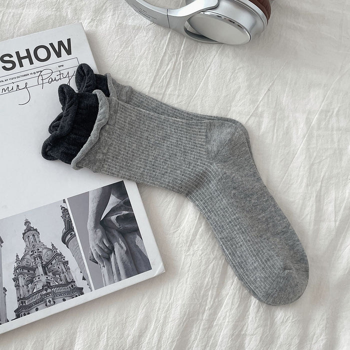 Wholesale Gray socks with color blocked double ribbed stacking socks, all season cotton, sweat absorbing