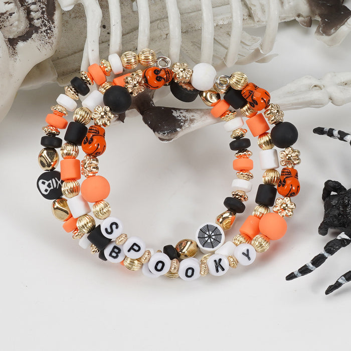 Wholesale Halloween Letter HALLOWEEN BOO SPOOKY Bead Soft Ceramic Bracelet JDC-BT-Xiny063