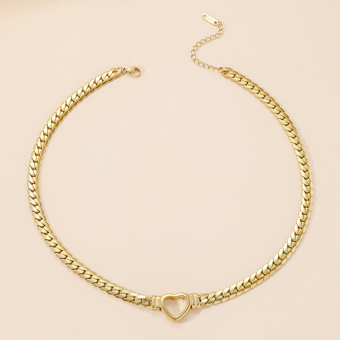 Wholesale Specially designed for heart-shaped titanium steel necklace accessories, women's light luxury personalized stainless steel snake bone chain collarbone chain accessories