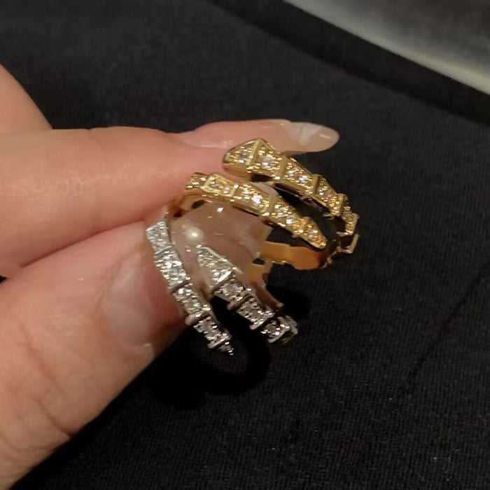Wholesale Full diamond opening snake shaped ring, female fashion personality, niche design, light luxury, cold wind, snake bone ring