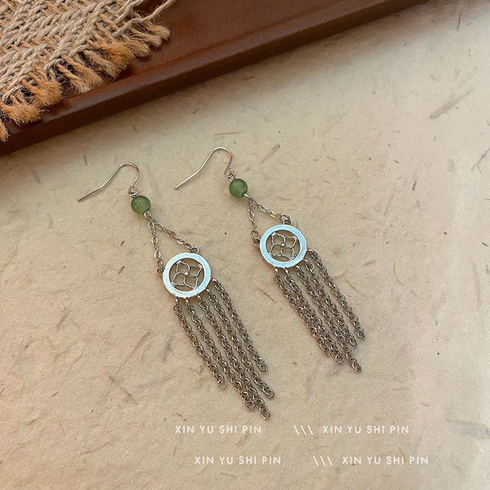 Wholesale Vintage beaded tassel earrings, niche, atmospheric, fashionable, exaggerated earrings, long earrings for women