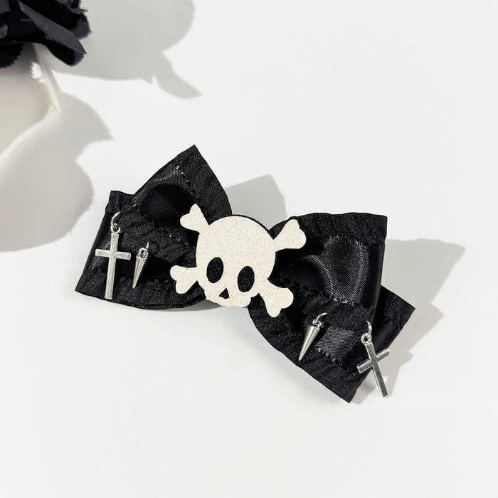 Wholesale  Halloween skull cross bow hairpin female dark niche gothic style hair ornaments headdress
