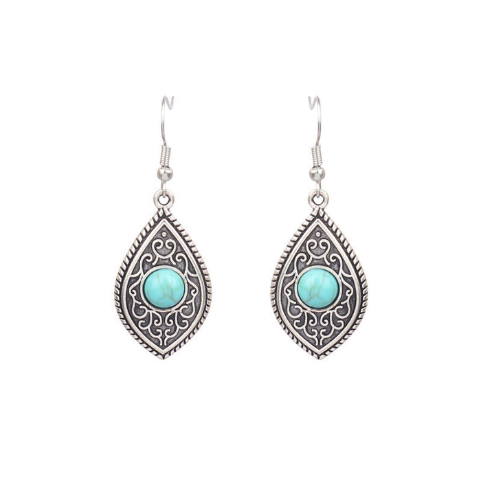 Wholesale Bohemian Turquoise Drop Earrings Alloy Electroplated Geometric Design MOQ≥2