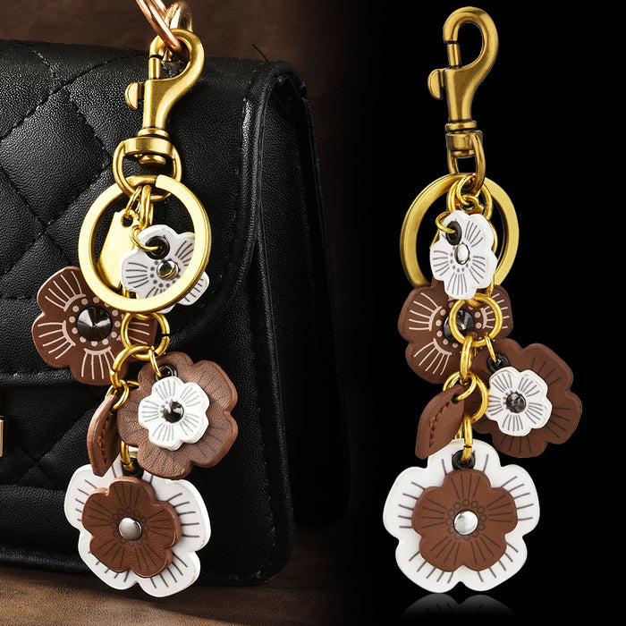 Wholesale Fashion Flower PU Leather Bag Charm Keychain Decorative Accessory
