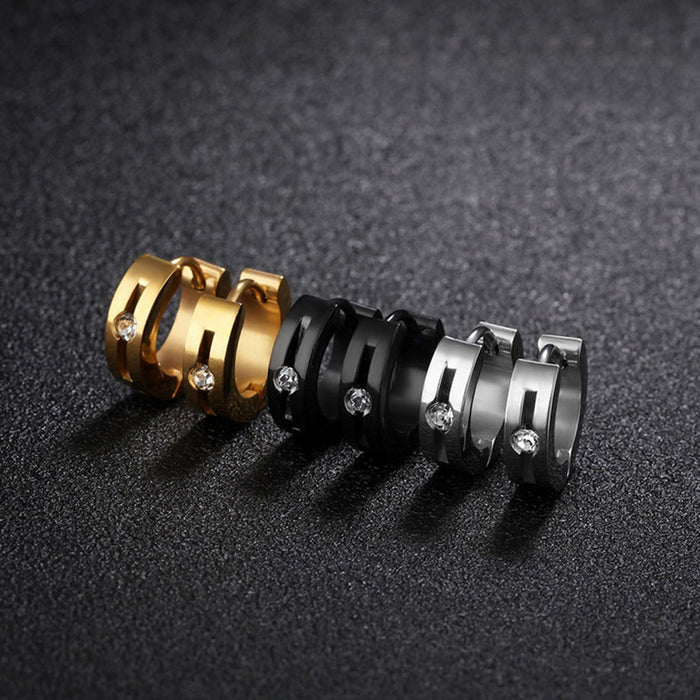 Wholesale Personalized rhinestone stainless steel earrings with round concave titanium steel earrings and earrings