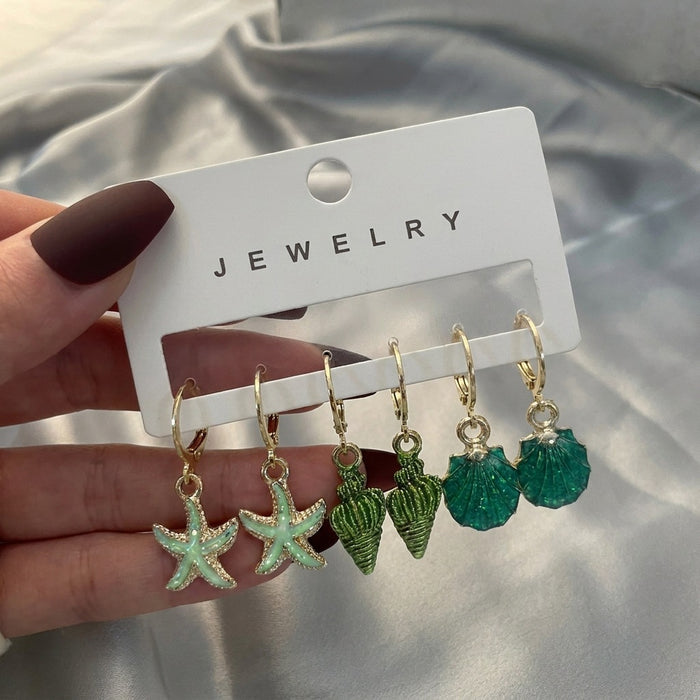 Wholesale Ocean Themed Seashell Starfish Earrings Set 3 Pairs Fashion Accessories MOQ≥2