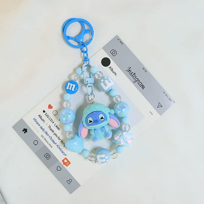 Wholesale Cartoon Plush Bag Beaded Chain Pendant Streaming Cute Doll Student Keychain Accessory