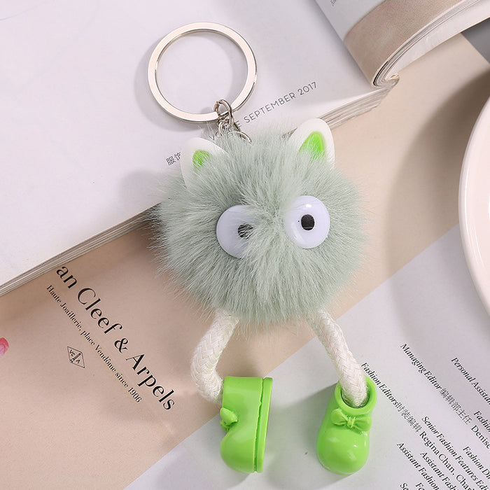 Wholesale plush long legs small coal ball pendant handmade fur ball key chain bag pendant accessories