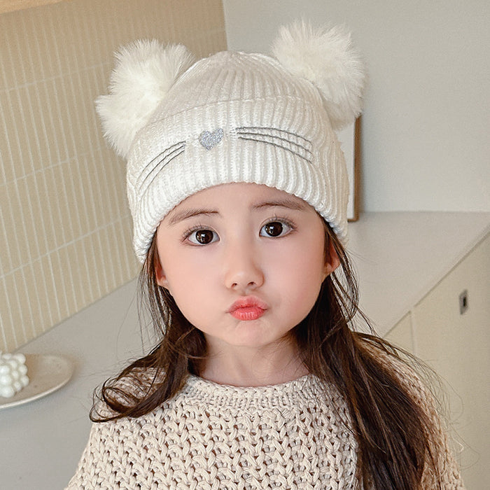 Wholesale Autumn and winter knitted wool hat double ball wool hat imitation fox fur hat