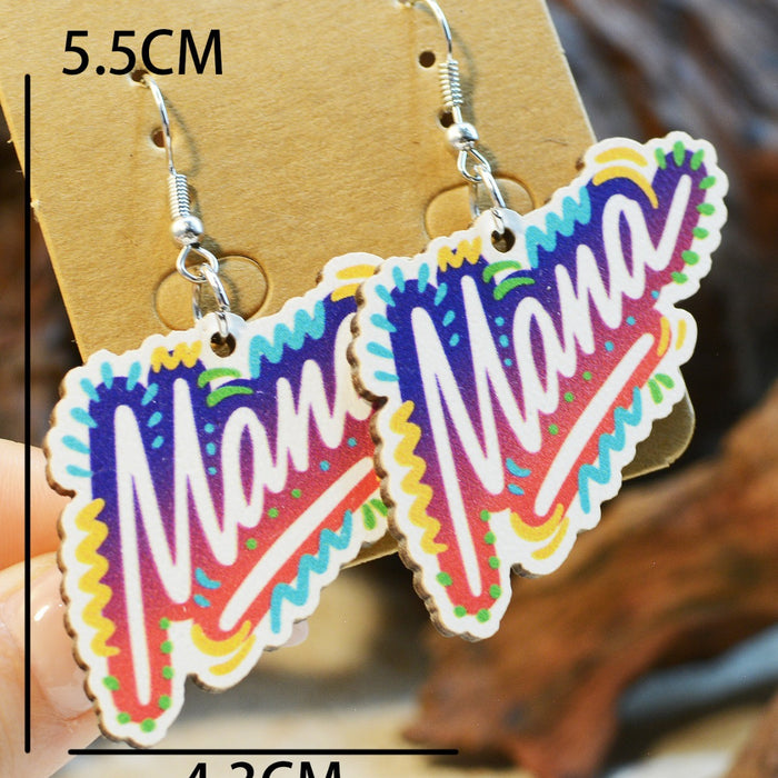 Wholesale Mother's Day Sunflower MAMA Wooden Single Side Print Earrings JDC-ES-ChenChen001