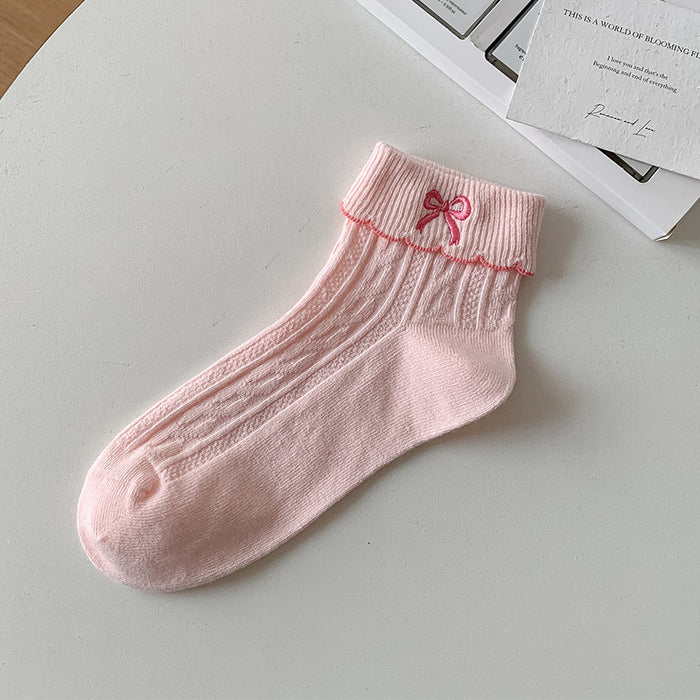 Wholesale Lace bow socks with flared design, short tube socks