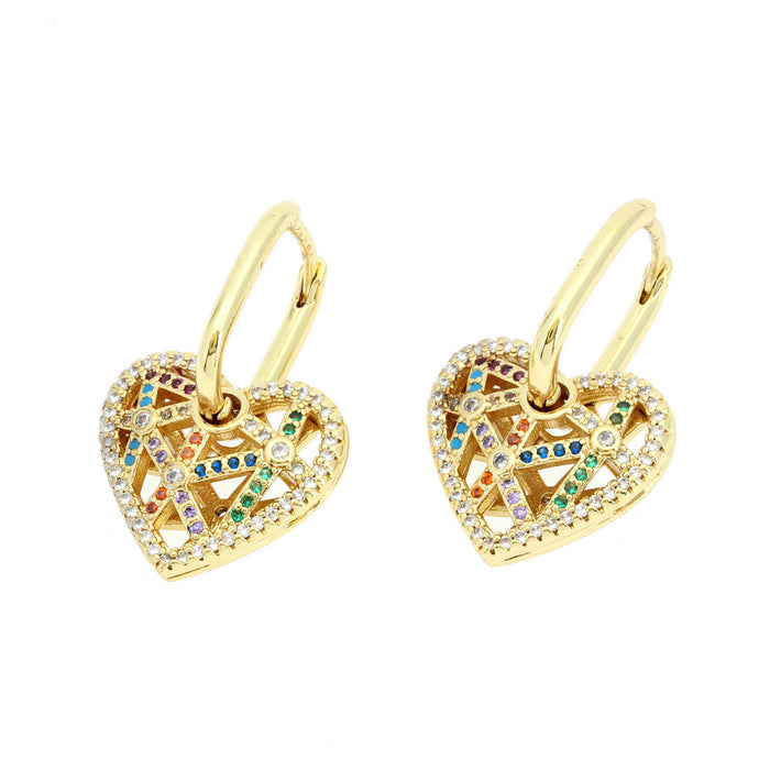 Pendientes al por mayor forma de corazón Micro Set Diamantes de color elegante Pendientes de oro vintage JDC-ES-Premtiany005