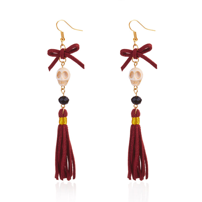 Wholesale Skull Tassel Earrings Alloy Electroplated Party Wear Jewelry Accessory