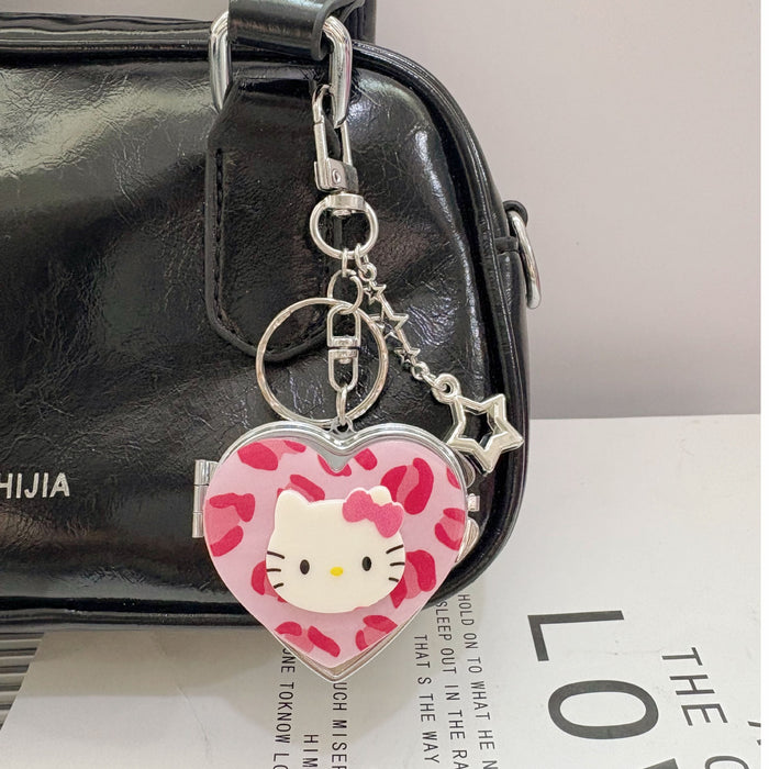 Wholesale Cute Cartoon Cat Checkered Heart Portable Mirror Keychain