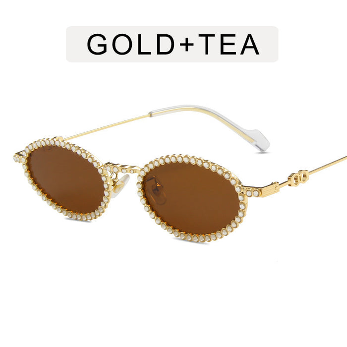 Wholesale Full diamond oval frame sunglasses for high-end photography, diamond studded sunglasses